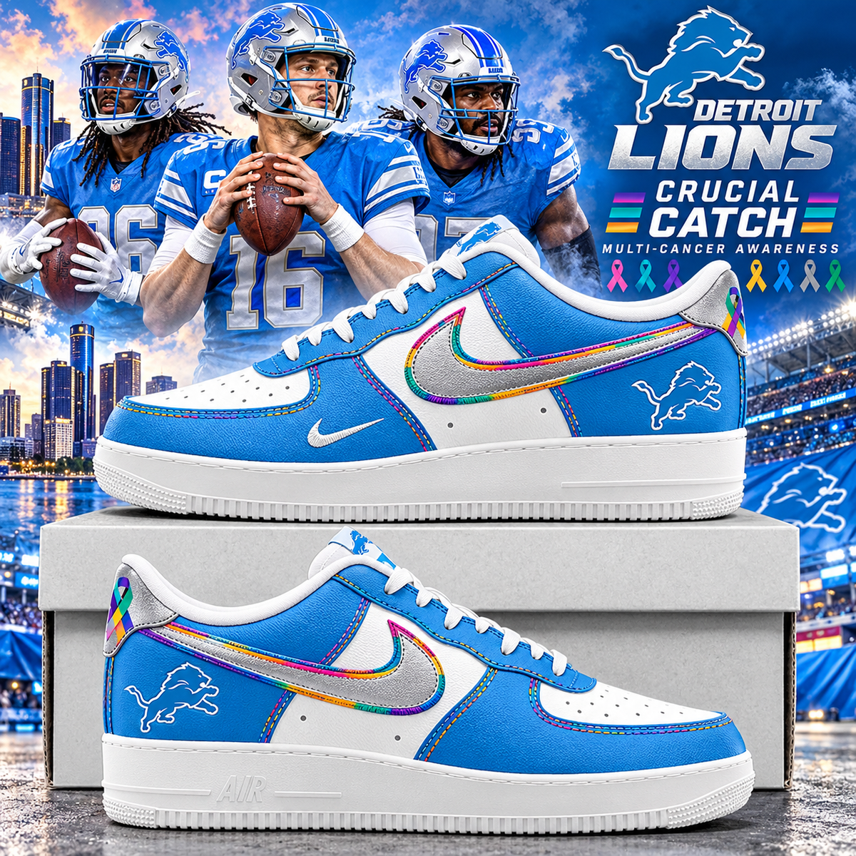 Detroit Lions 2026 Crucial Catch Honolulu Spectrum AF1 Team Poster Shoes