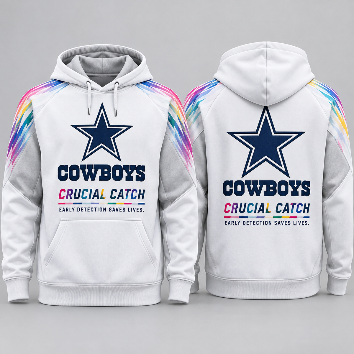 Dallas Cowboys 2026 Crucial Catch White Silver Hope Pullover Hoodie