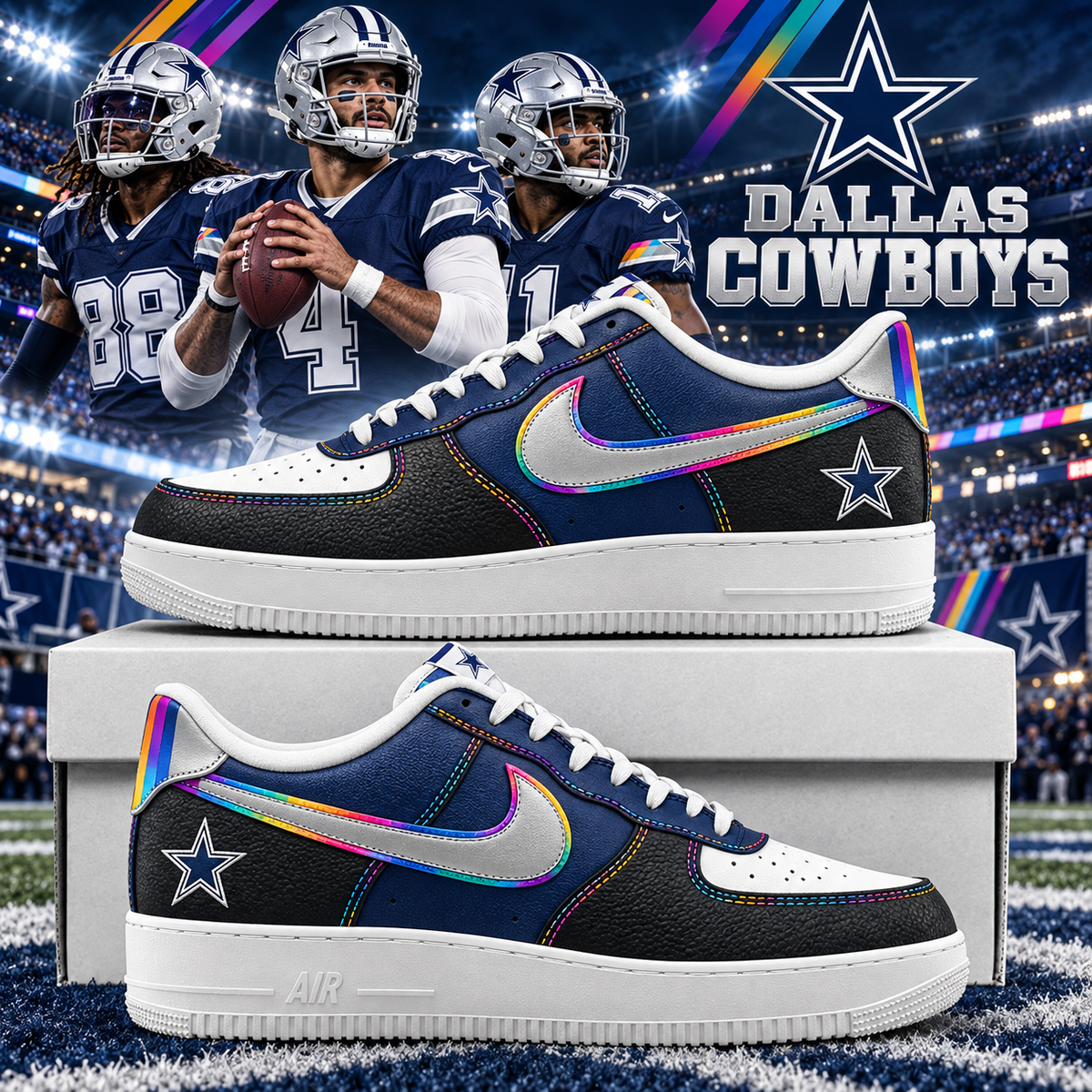 Dallas Cowboys 2026 Crucial Catch Midnight Rainbow AF1 Team Poster Shoes