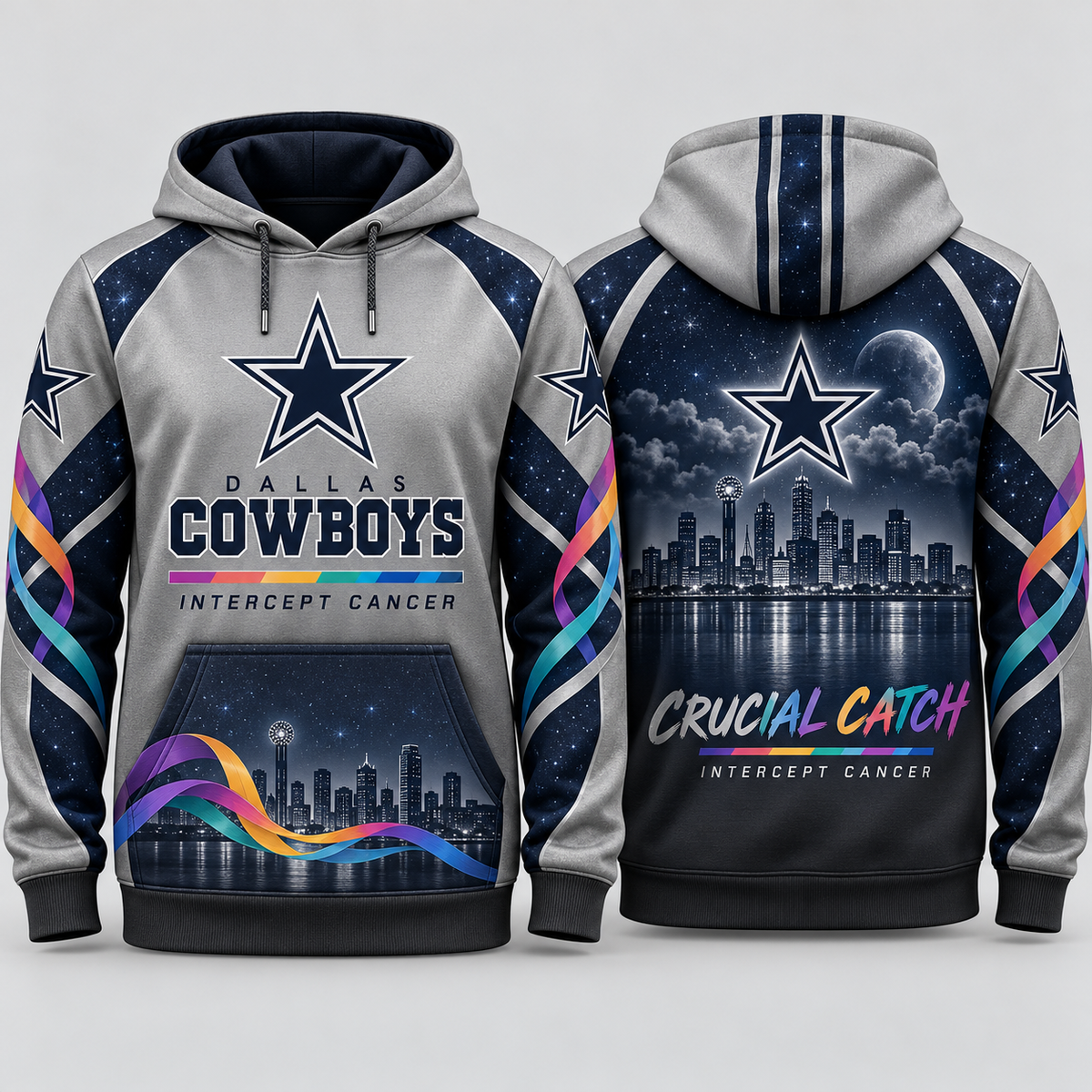 Dallas Cowboys 2026 Crucial Catch Silver Night Awareness Pullover Hoodie