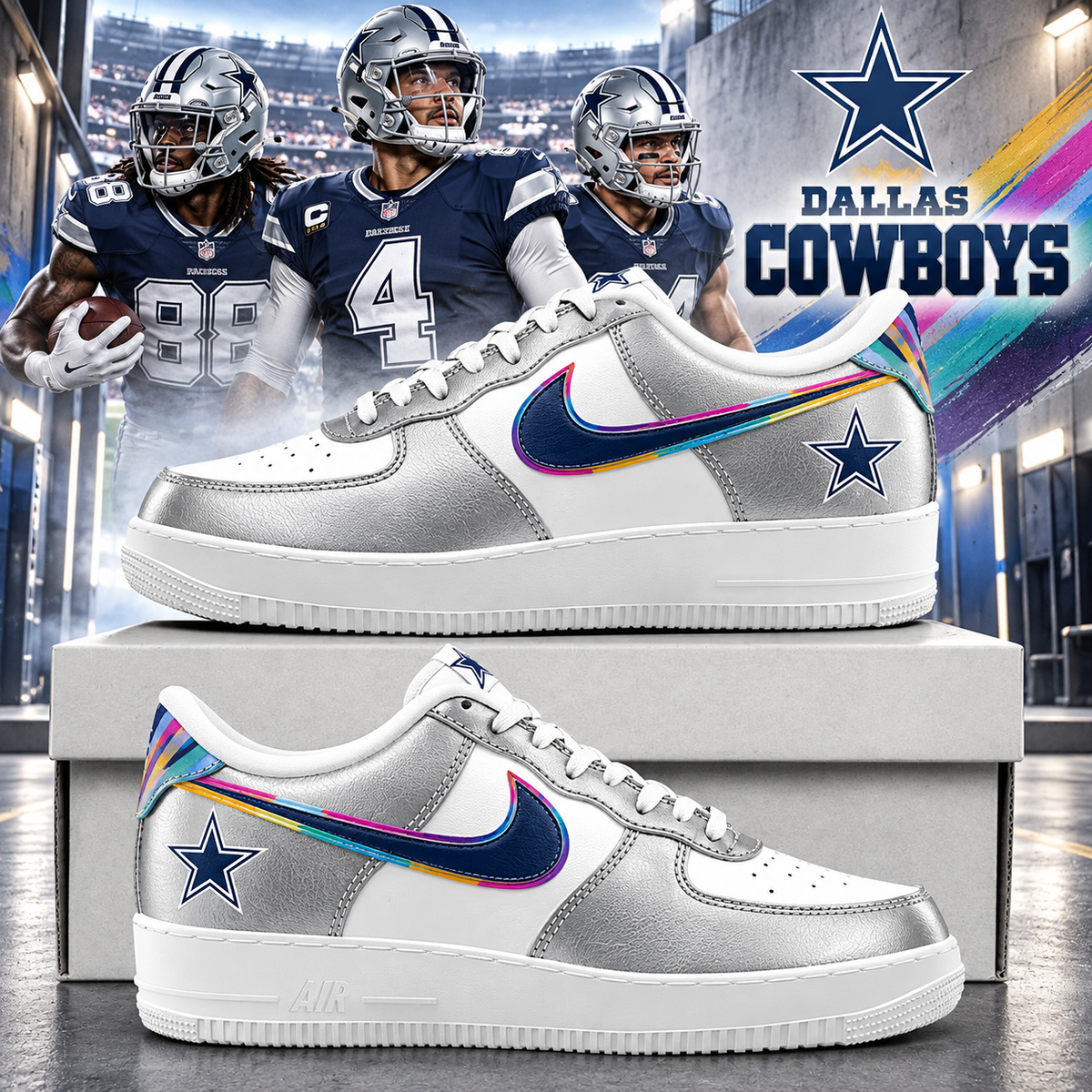 Dallas Cowboys 2026 Crucial Catch White Silver Hope AF1 Team Poster Shoes