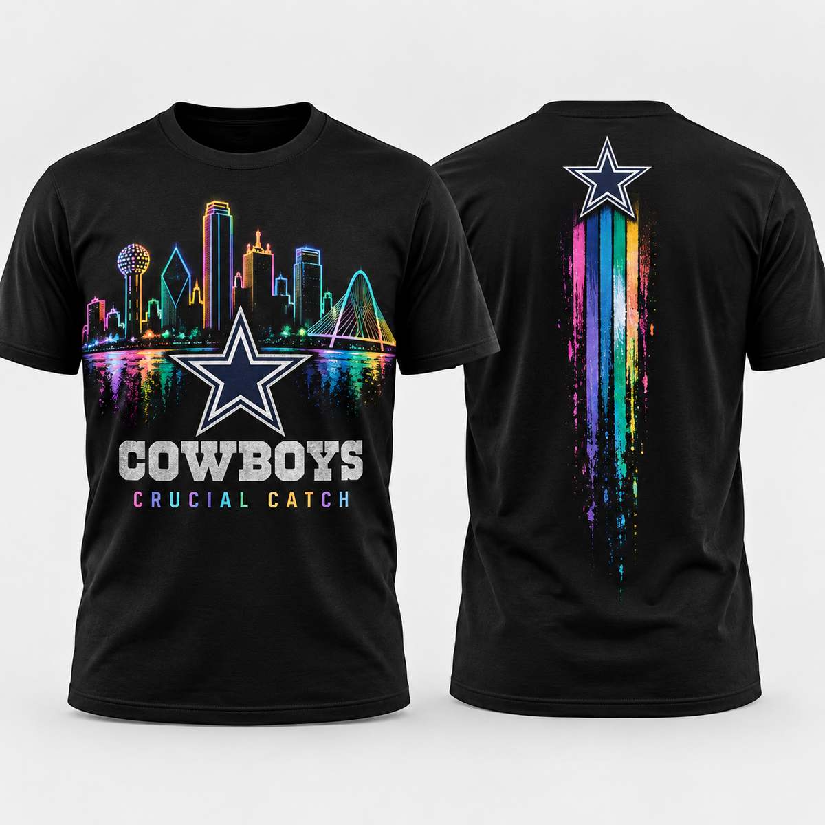 Dallas Cowboys 2026 Crucial Catch Dallas Skyline Spectrum T-Shirt