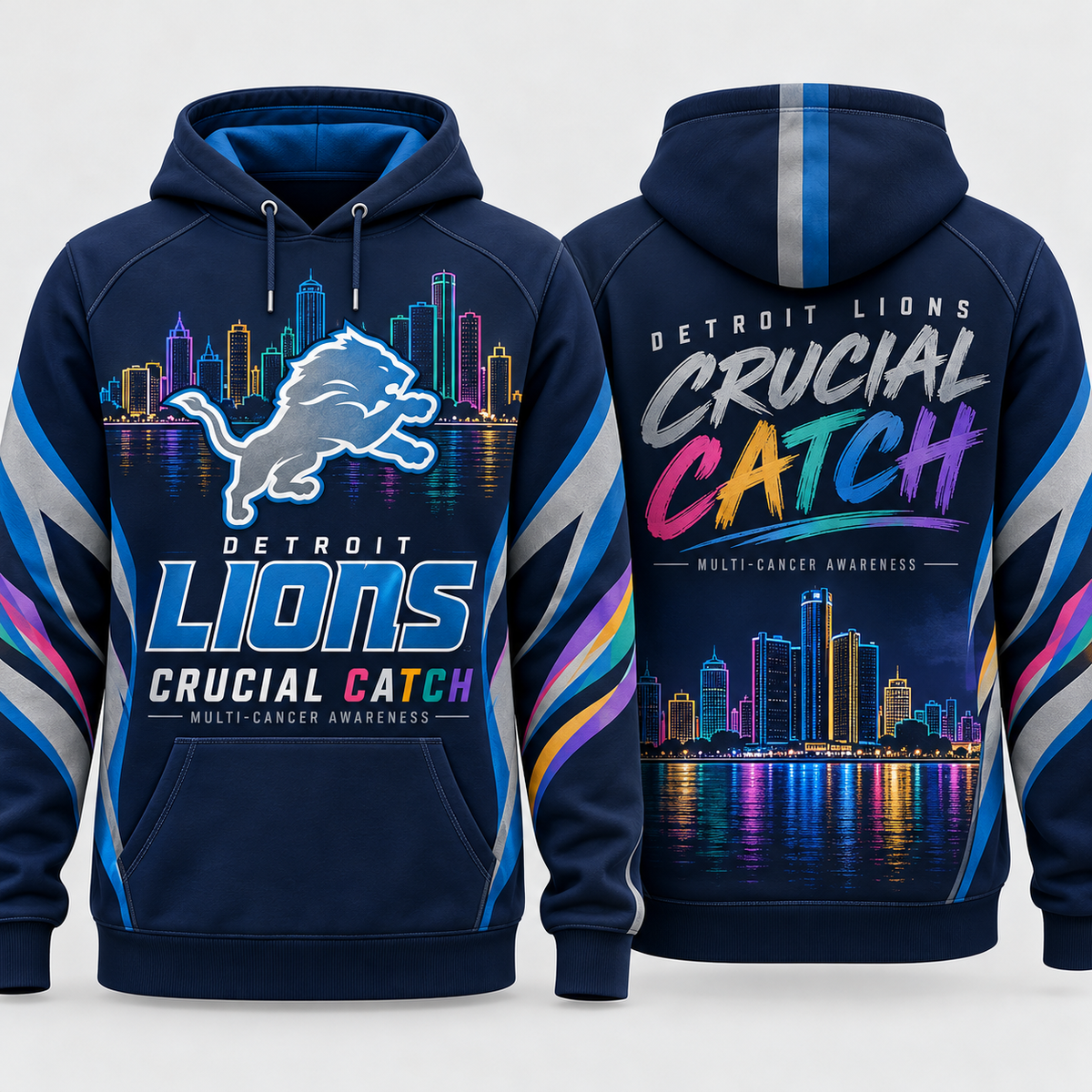 Detroit Lions 2026 Crucial Catch Detroit Skyline Hope Pullover Hoodie
