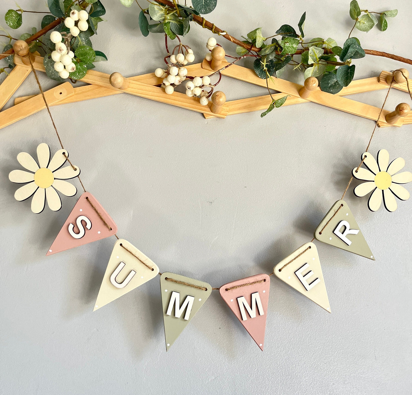 Spring Bunting Easter Garland Decor Pastel Wooden Spring garland for fire place Seasonal garland gift for mother in law Easter decoration