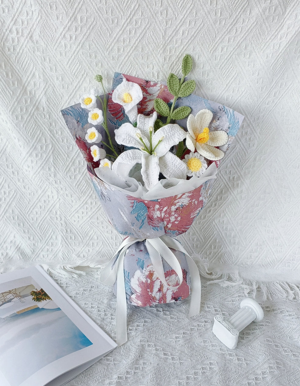 White Lily Bouquet for Sympathy, Crochet