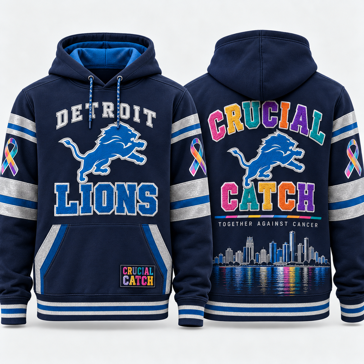 Detroit Lions 2026 Crucial Catch Varsity Crucial Catch Pullover Hoodie