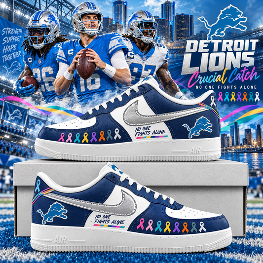 Detroit Lions 2026 Crucial Catch No One Fights Alone AF1 Team Poster Shoes