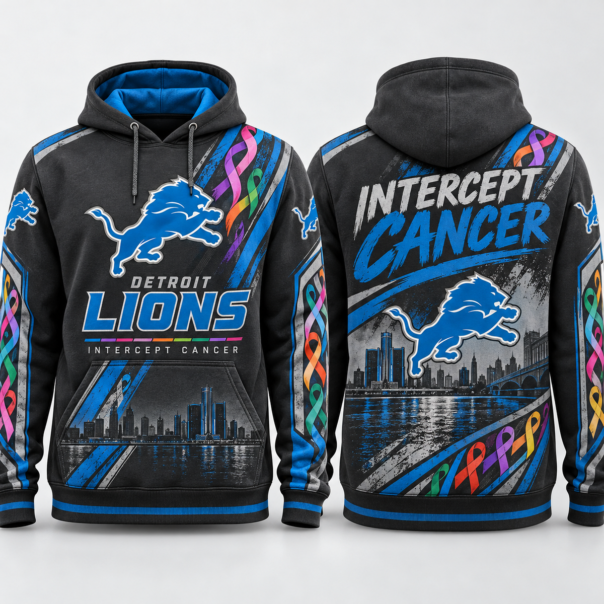 Detroit Lions 2026 Crucial Catch Motor City Ribbons Pullover Hoodie