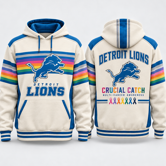 Detroit Lions 2026 Crucial Catch Retro Spectrum Stripes Pullover Hoodie