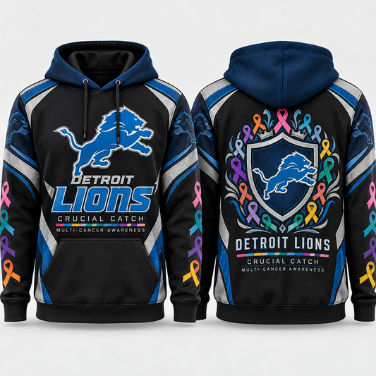Detroit Lions 2026 Crucial Catch Ribbon Shield Pullover Hoodie