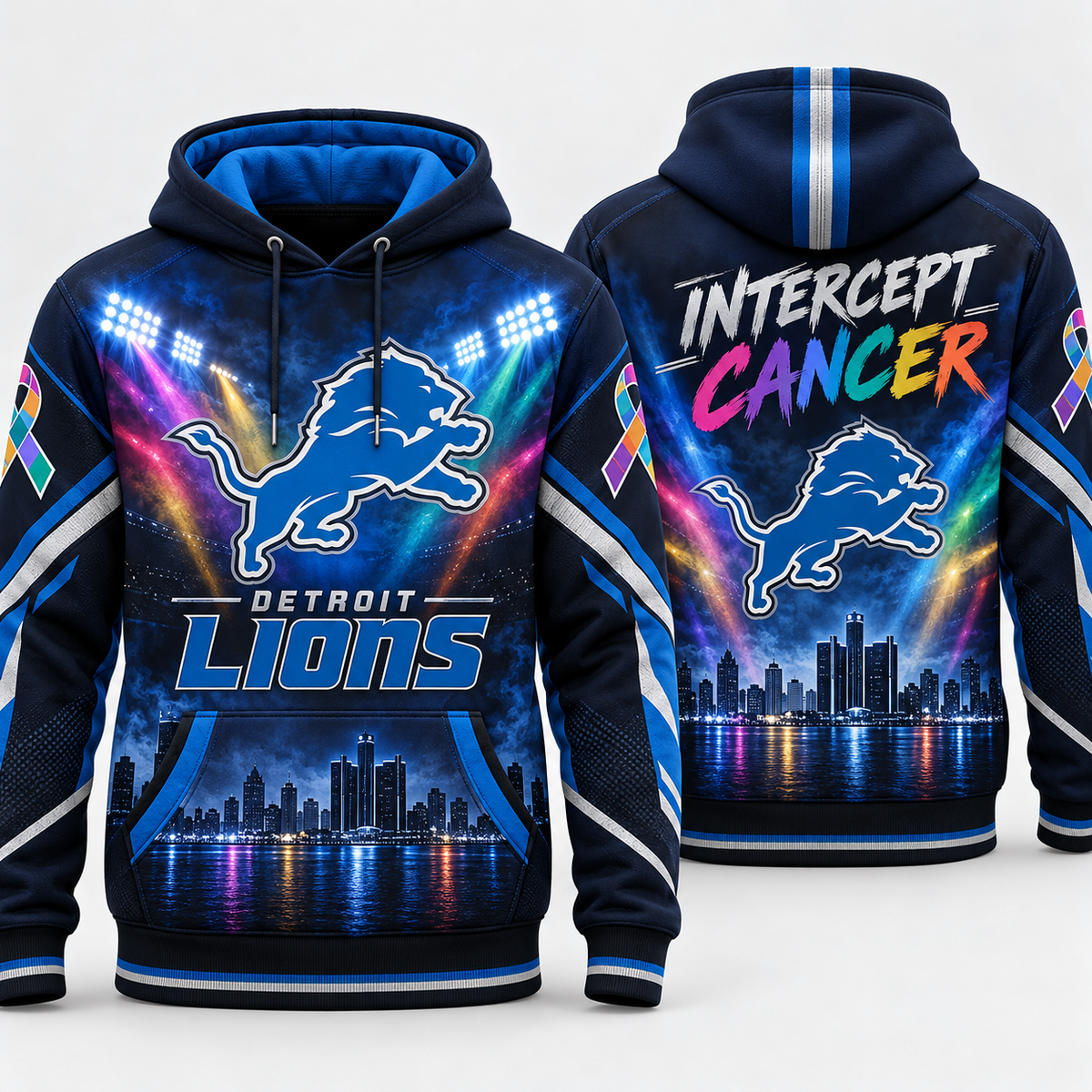 Detroit Lions 2026 Crucial Catch Stadium Lights Spectrum Pullover Hoodie