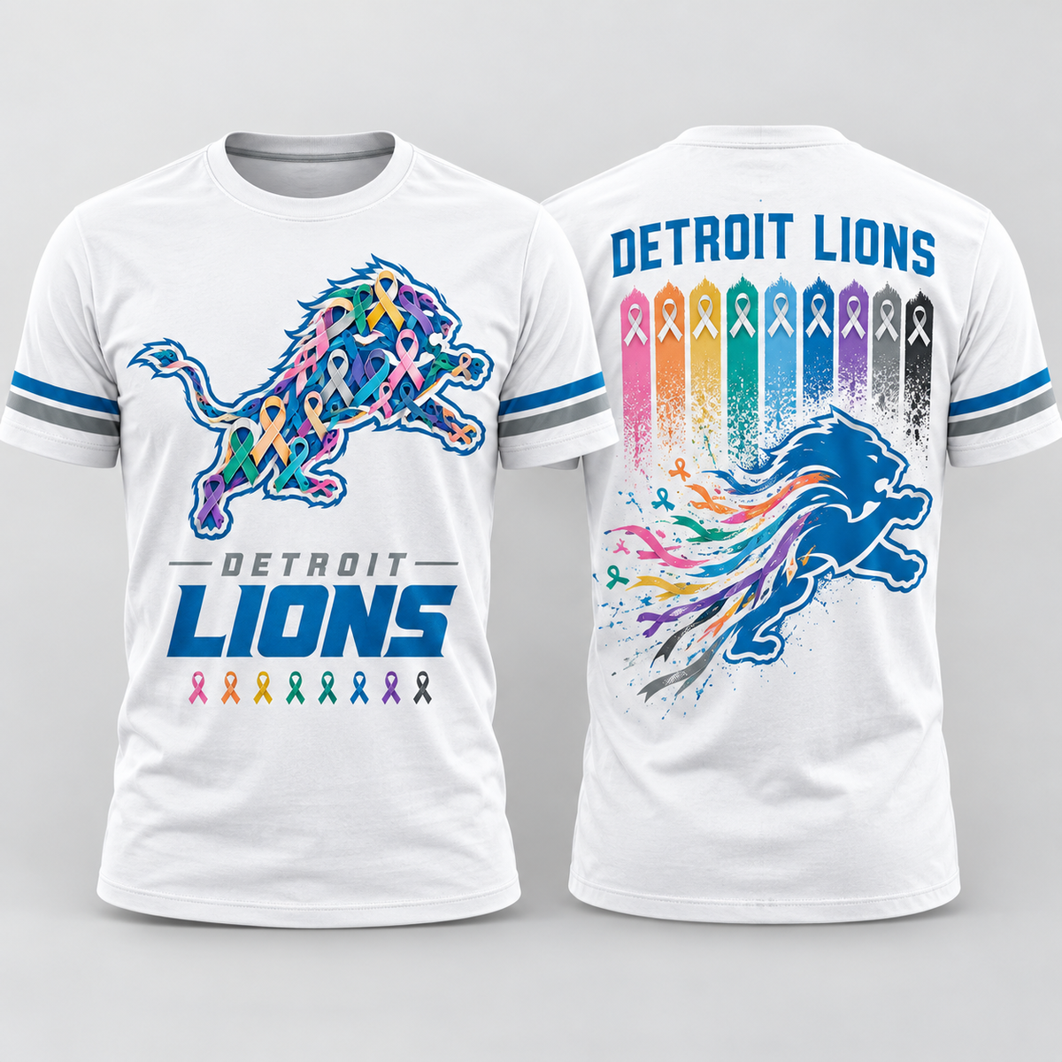 Detroit Lions 2026 Crucial Catch White Ribbon Lion T-Shirt