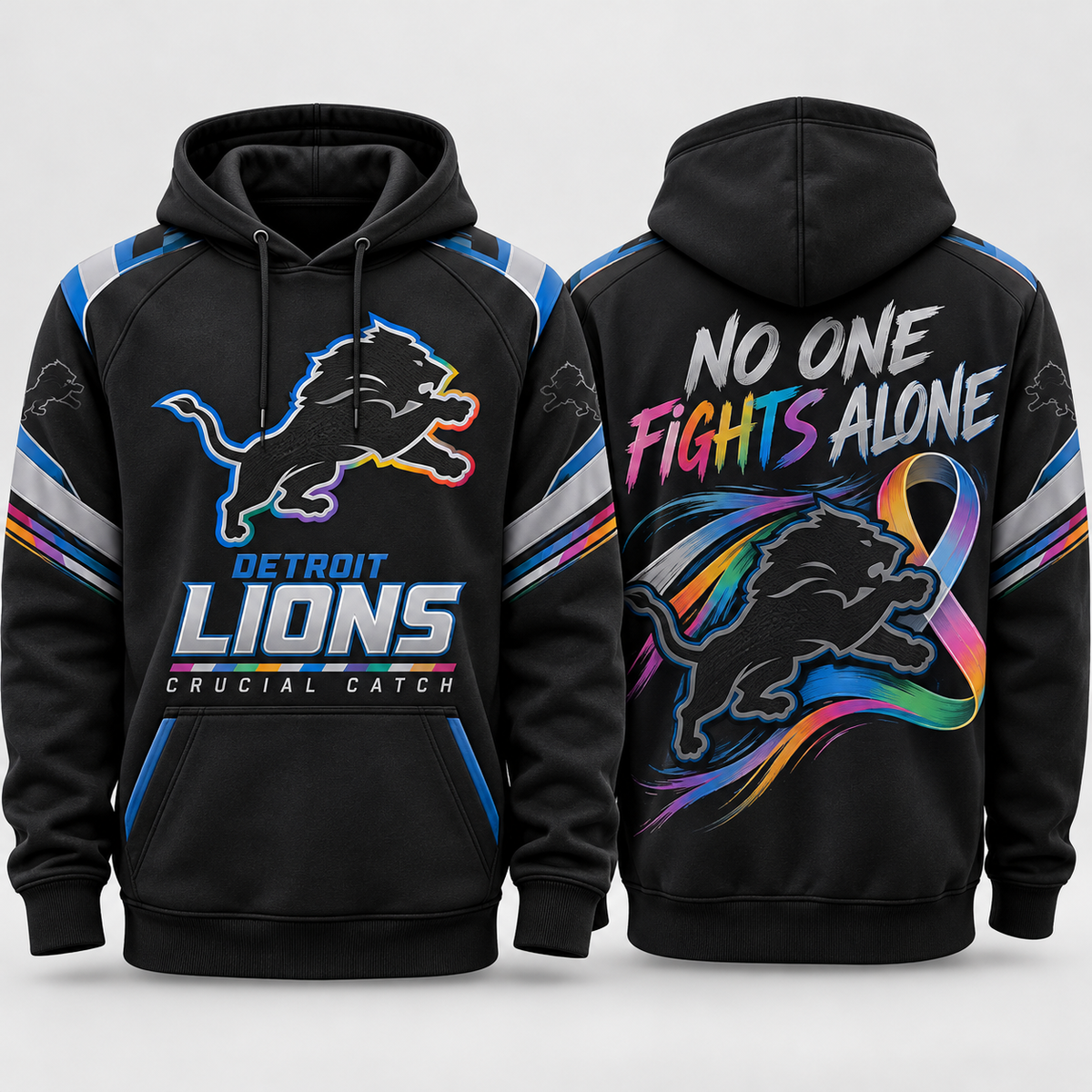 Detroit Lions 2026 Crucial Catch Blackout Together Pullover Hoodie