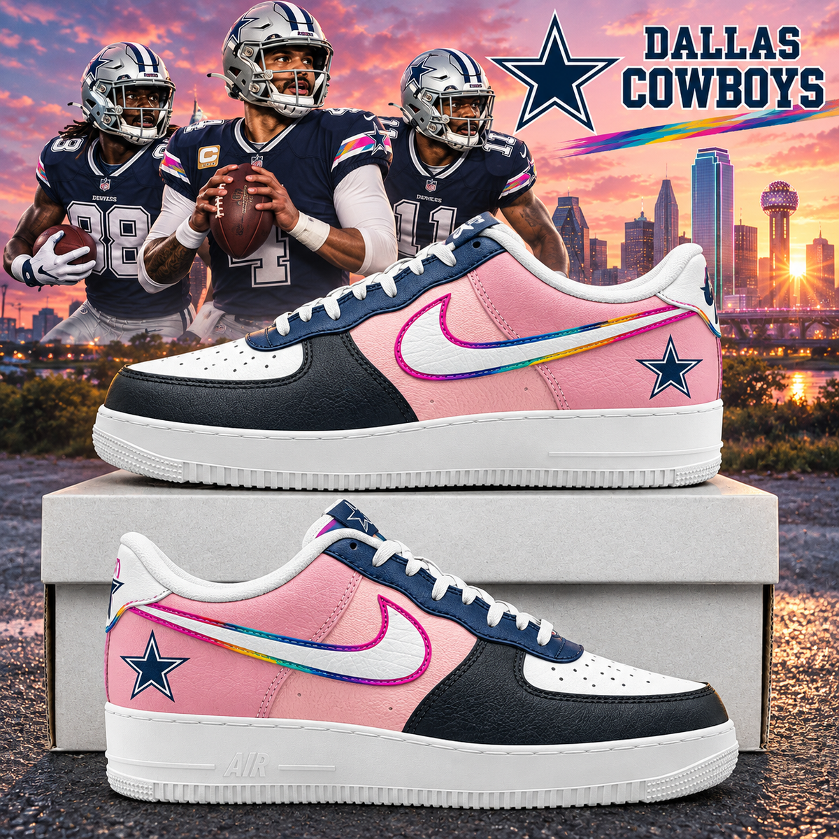 Dallas Cowboys 2026 Crucial Catch Pink Dawn AF1 Team Poster Shoes