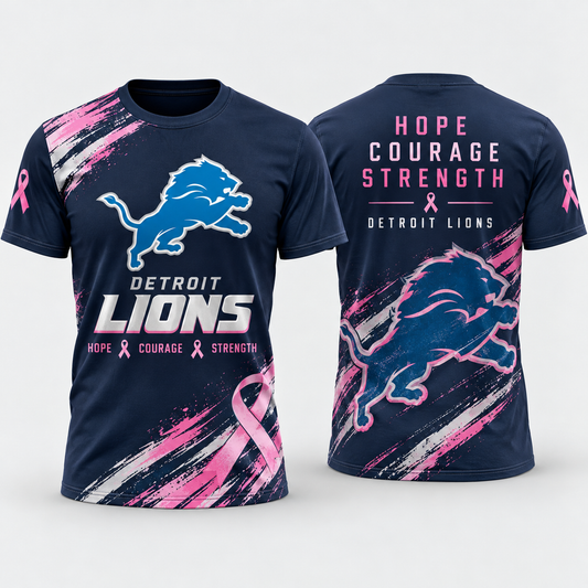 Detroit Lions 2026 Crucial Catch Pink Hope Detroit T-Shirt