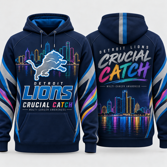 Detroit Lions 2026 Crucial Catch Detroit Skyline Hope Pullover Hoodie