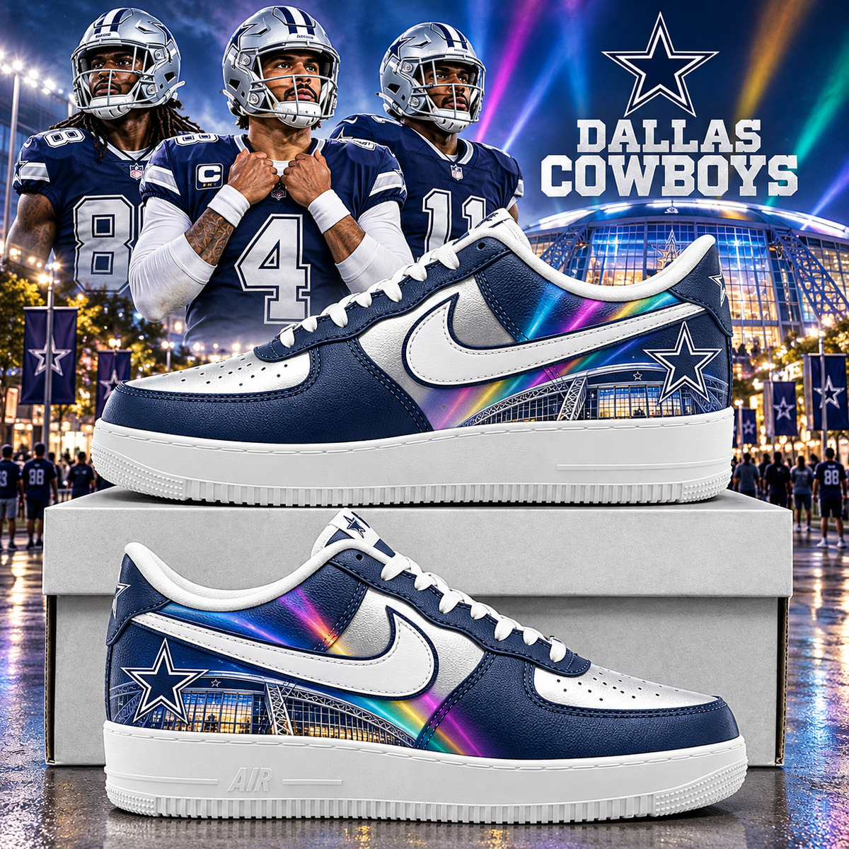 Dallas Cowboys 2026 Crucial Catch Arlington Lights AF1 Team Poster Shoes