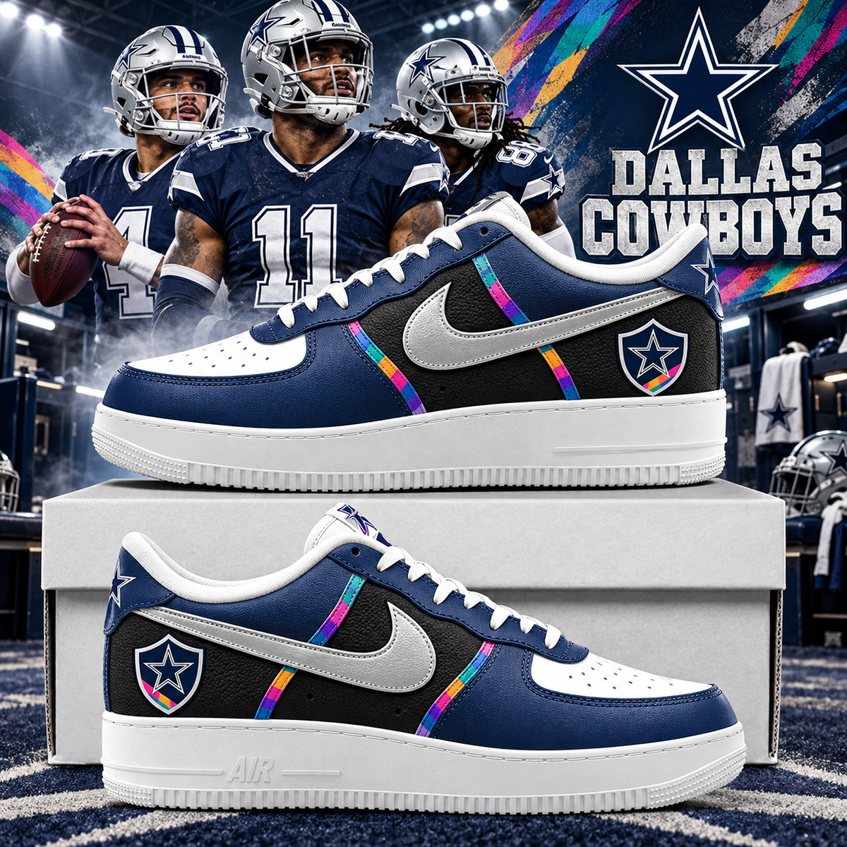 Dallas Cowboys 2026 Crucial Catch Intercept Cancer Shield AF1 Team Poster Shoes