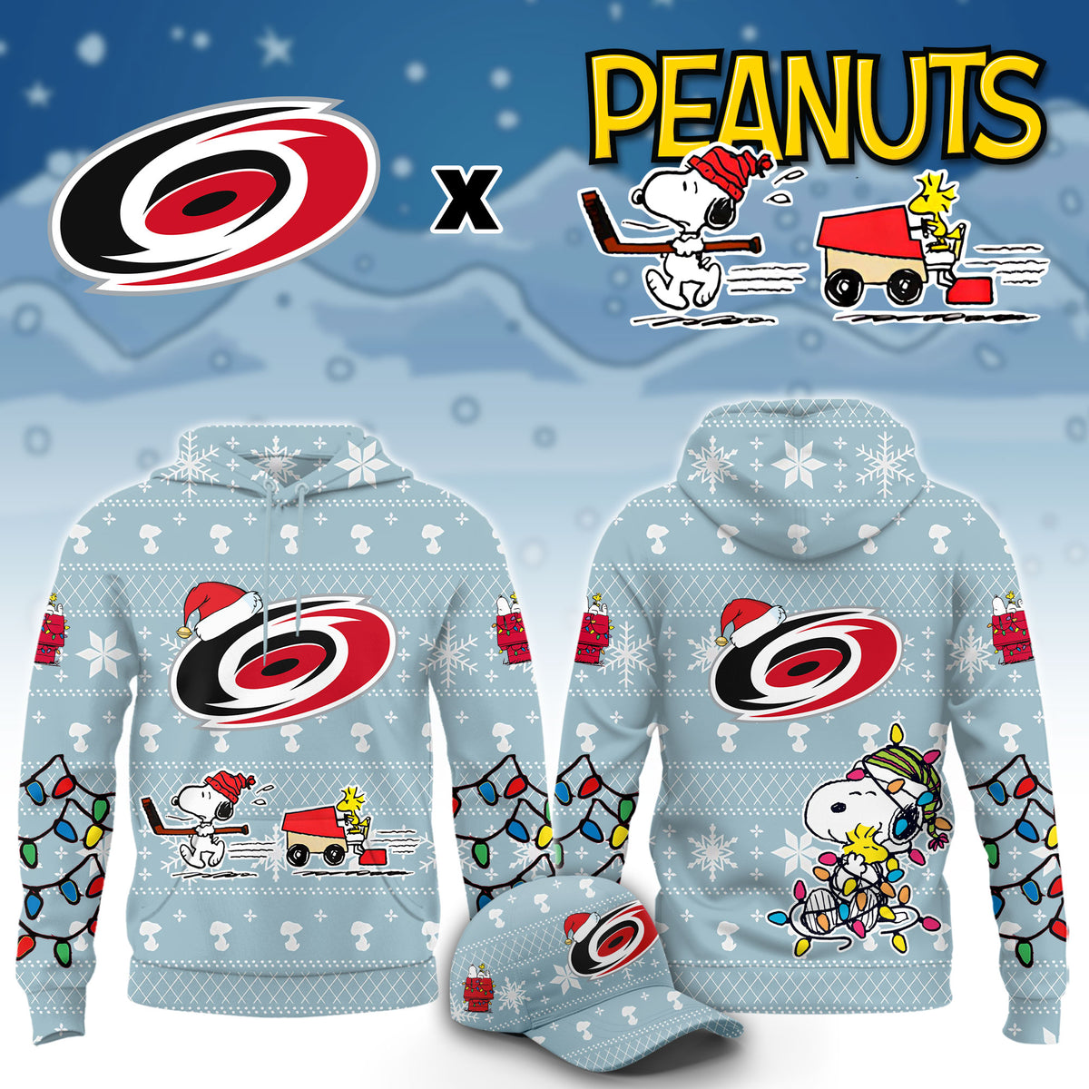 _.Carolina Hurricanes x Peanuts 2026 Christmas Limited Edition Hoodie NN