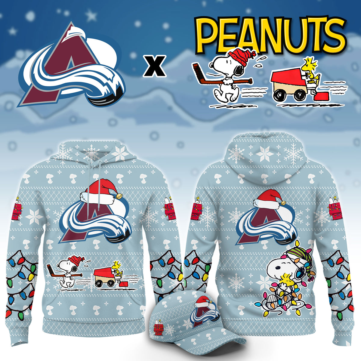 ..Colorado Avalanche x Peanuts 2026 Christmas Limited Edition Hoodie NN