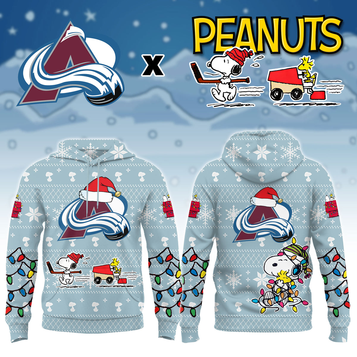 ..Colorado Avalanche x Peanuts 2026 Christmas Limited Edition Hoodie NN