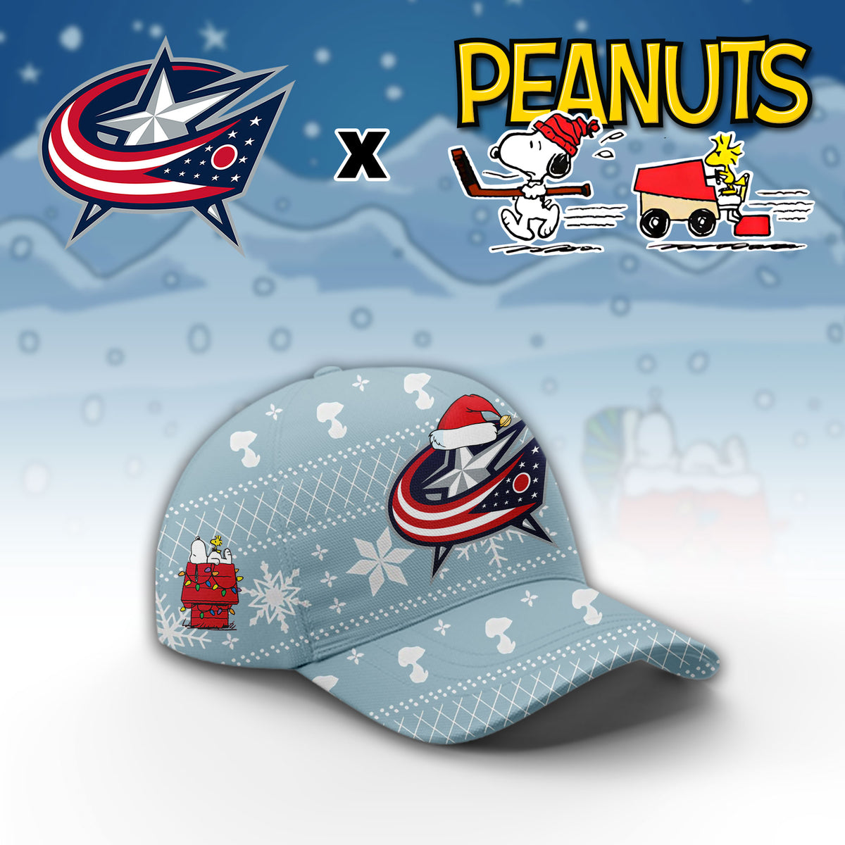 ..Columbus Blue Jackets x Peanuts 2026 Christmas Limited Edition Hoodie NN