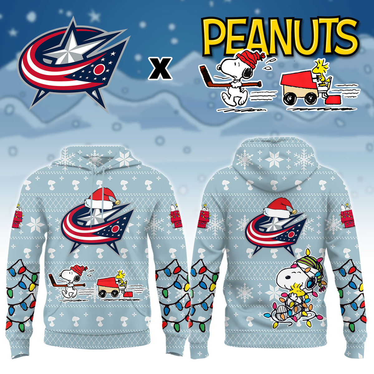 ..Columbus Blue Jackets x Peanuts 2026 Christmas Limited Edition Hoodie NN