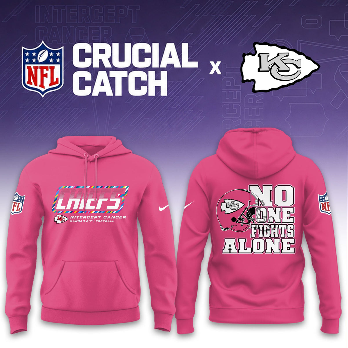 Kansas City Chiefs Football 2026 Crucial Catch Limited Pink Hoodie, No one fights alone!