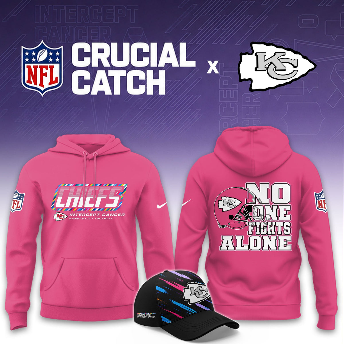 Kansas City Chiefs Football 2026 Crucial Catch Limited Pink Hoodie, No one fights alone!