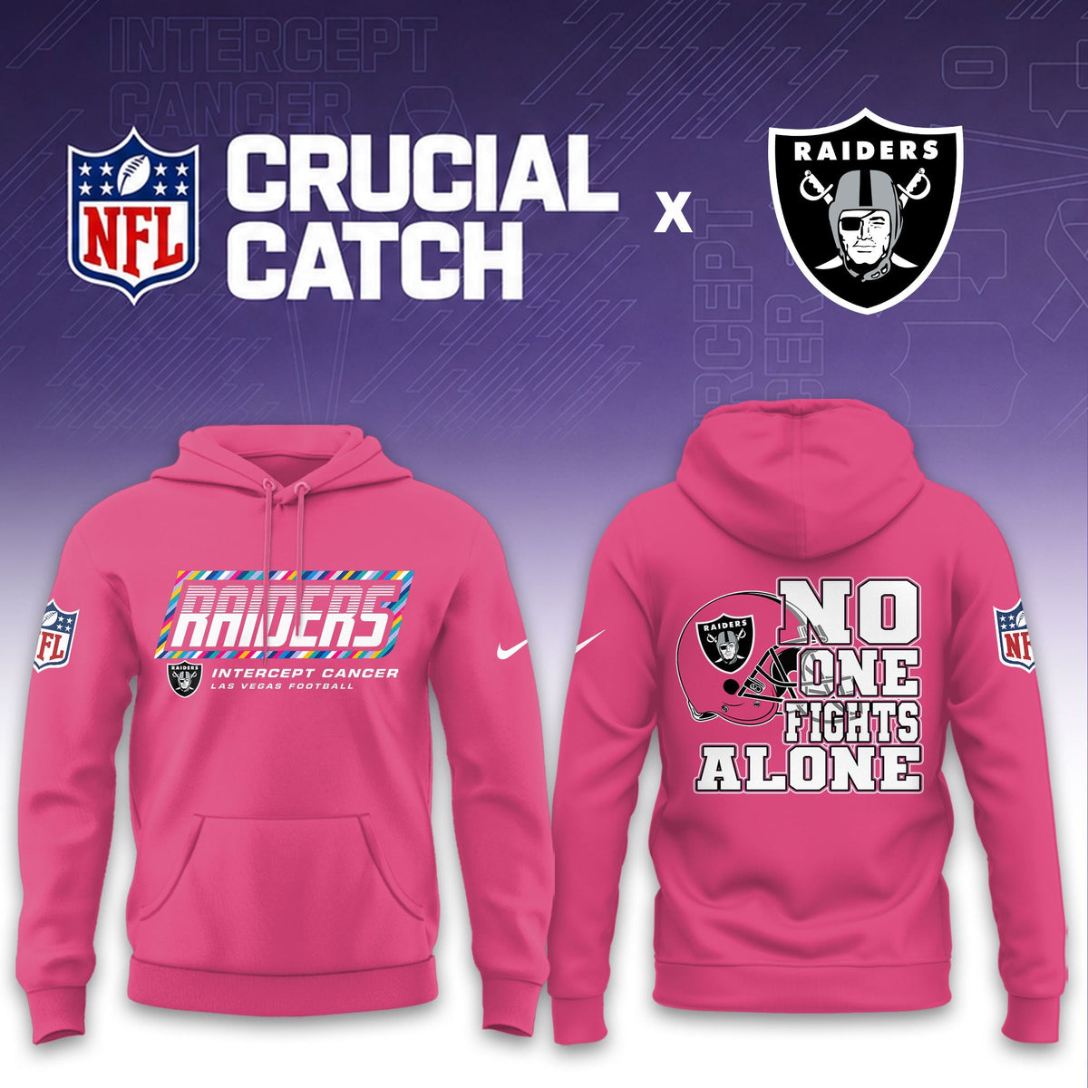 Las Vegas Raiders Football 2026 Crucial Catch Limited Pink Hoodie, No one fights alone!