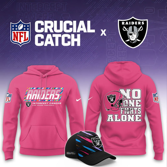 Las Vegas Raiders Football 2026 Crucial Catch Limited Pink Hoodie, No one fights alone!