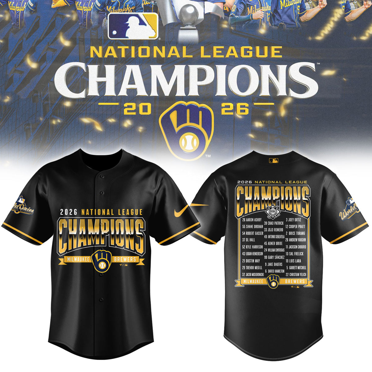 __M.Brewers 2026 National League Champions Roster Limited Black Jersey NN