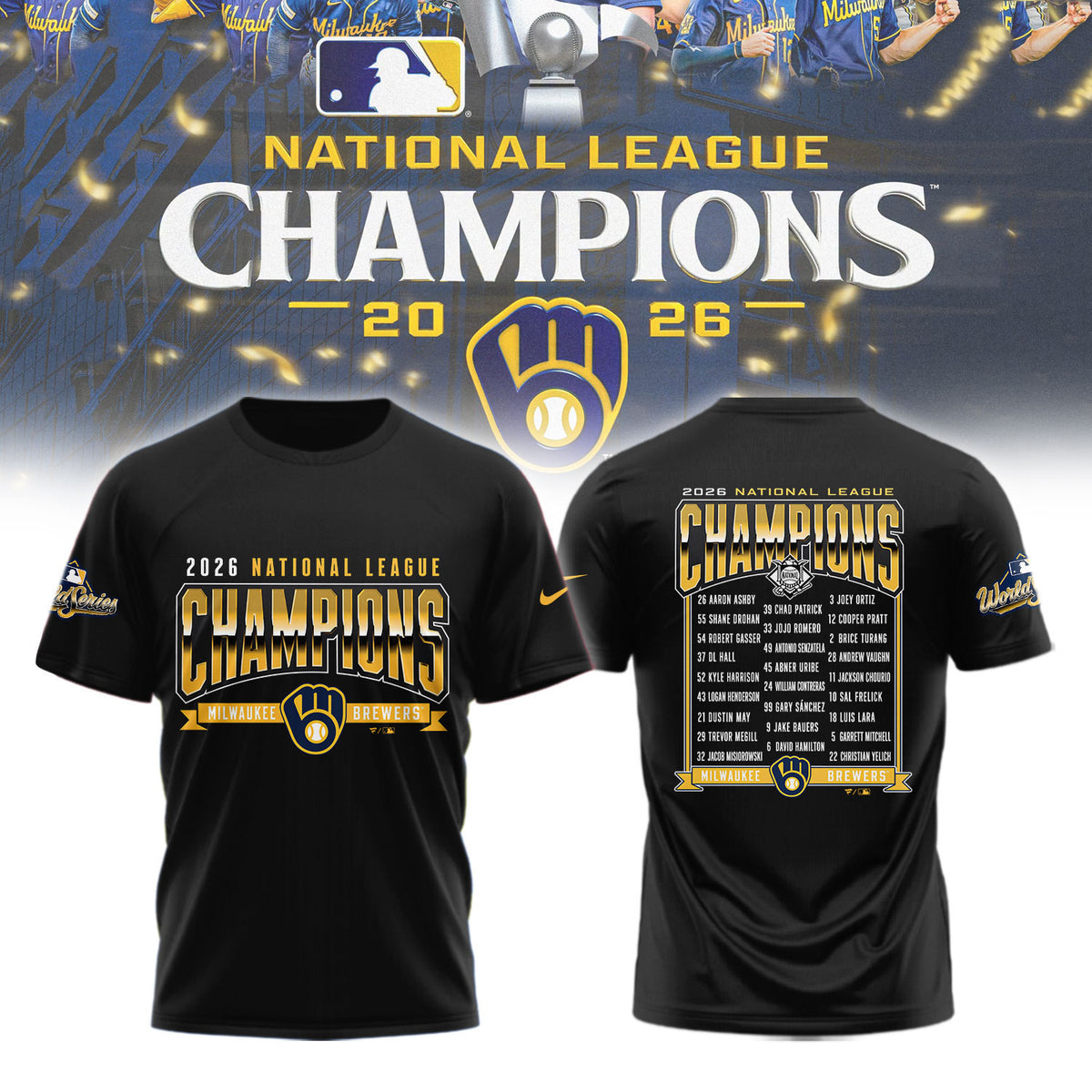 _.M.Brewers 2026 National League Champions Roster Black T-Shirt NN