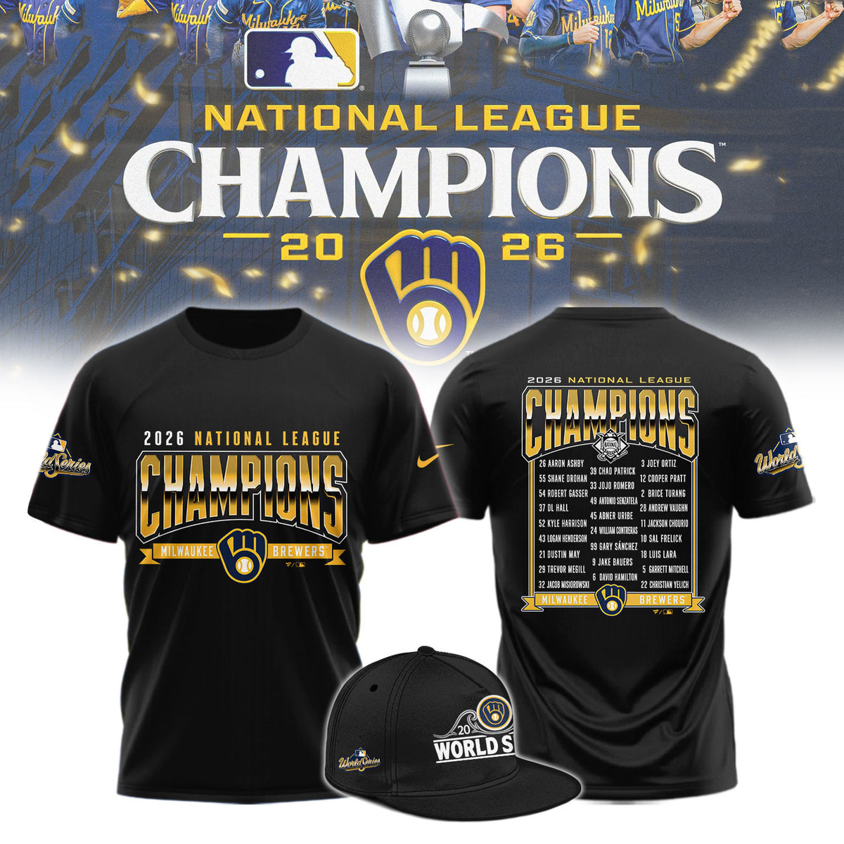 _.M.Brewers 2026 National League Champions Roster Black T-Shirt NN