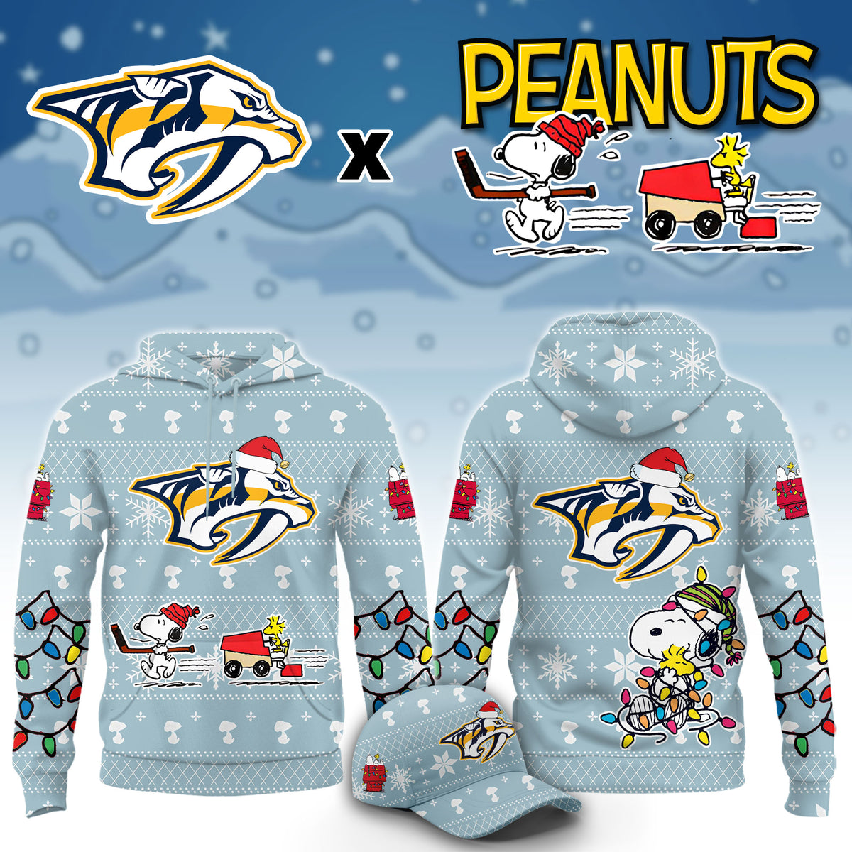 ..Nashville Predators x Peanuts 2026 Christmas Limited Edition Hoodie NN
