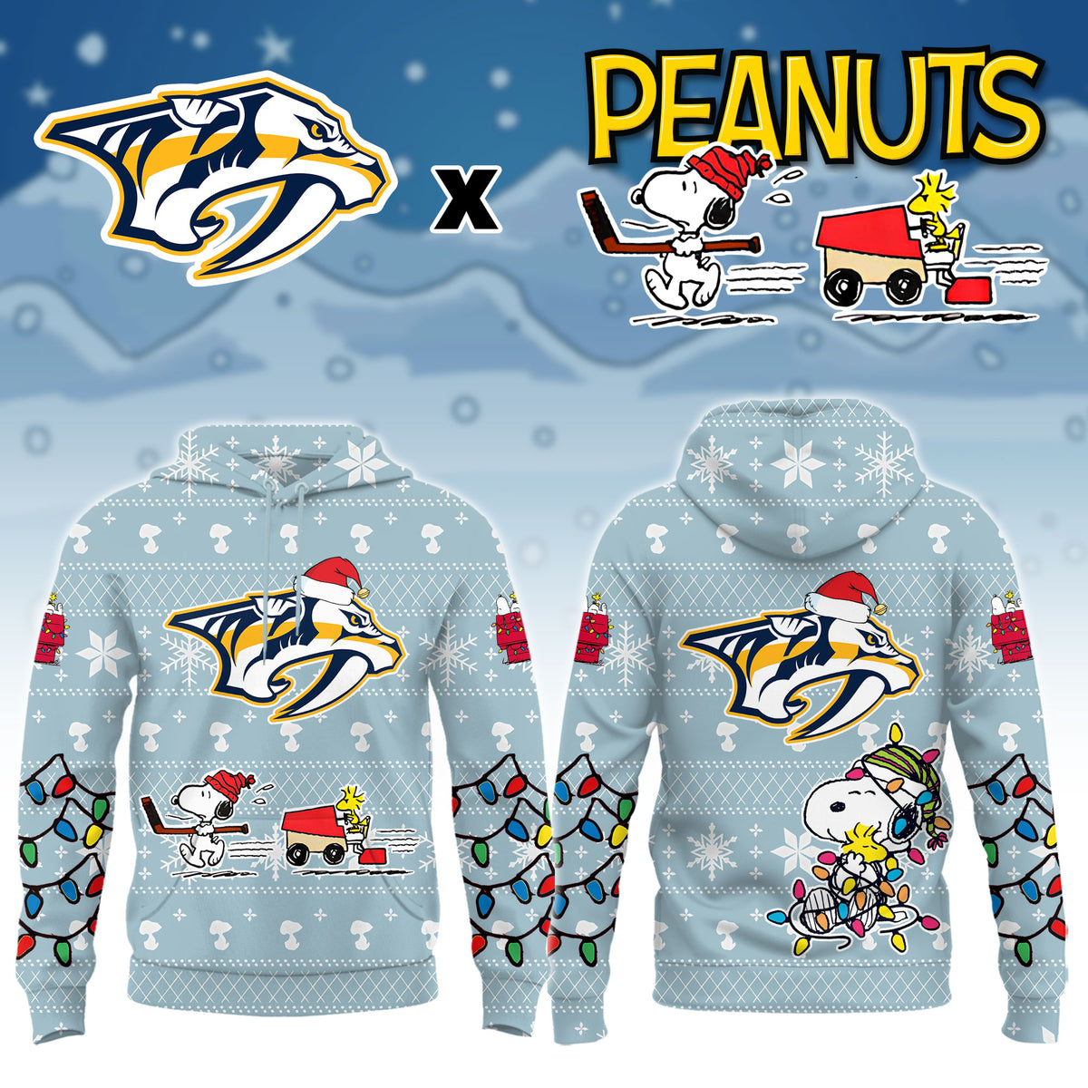 ..Nashville Predators x Peanuts 2026 Christmas Limited Edition Hoodie NN