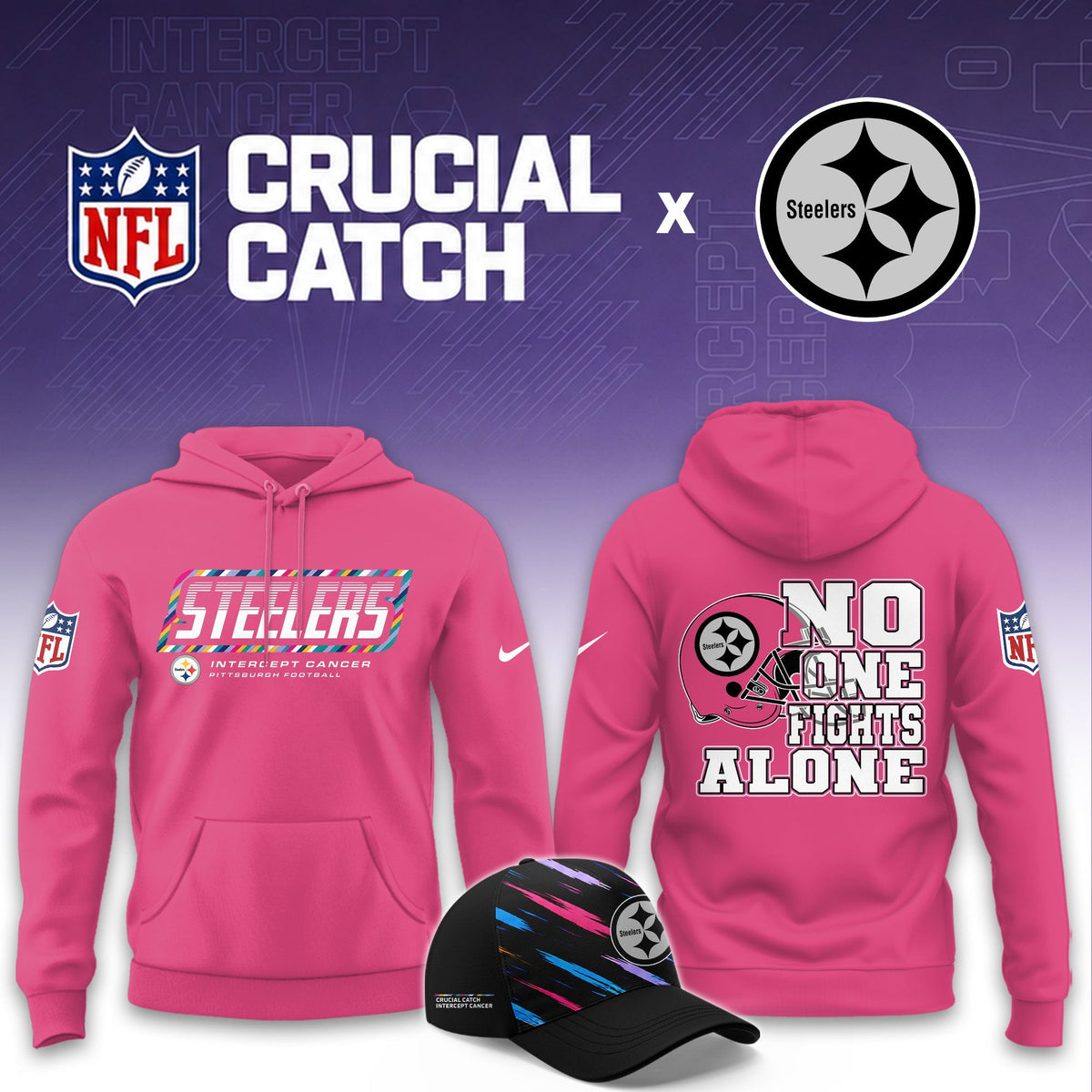 Pittsburgh Steelers Football 2026 Crucial Catch Limited Pink Hoodie, No one fights alone!