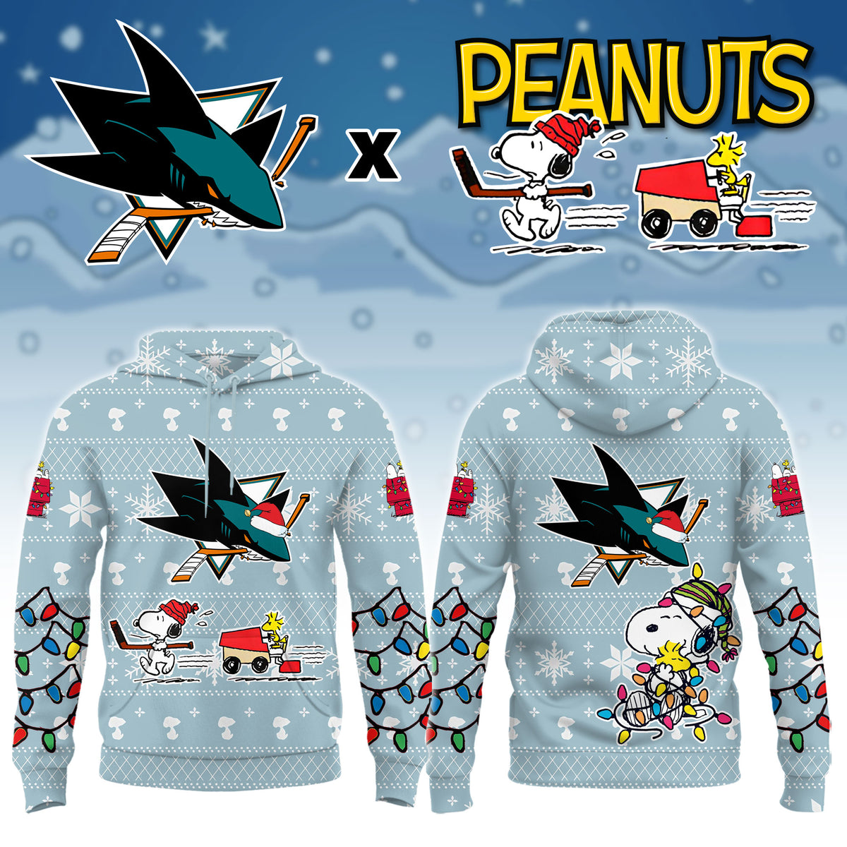 .San Jose Sharks x Peanuts 2026 Christmas Limited Edition Hoodie NN