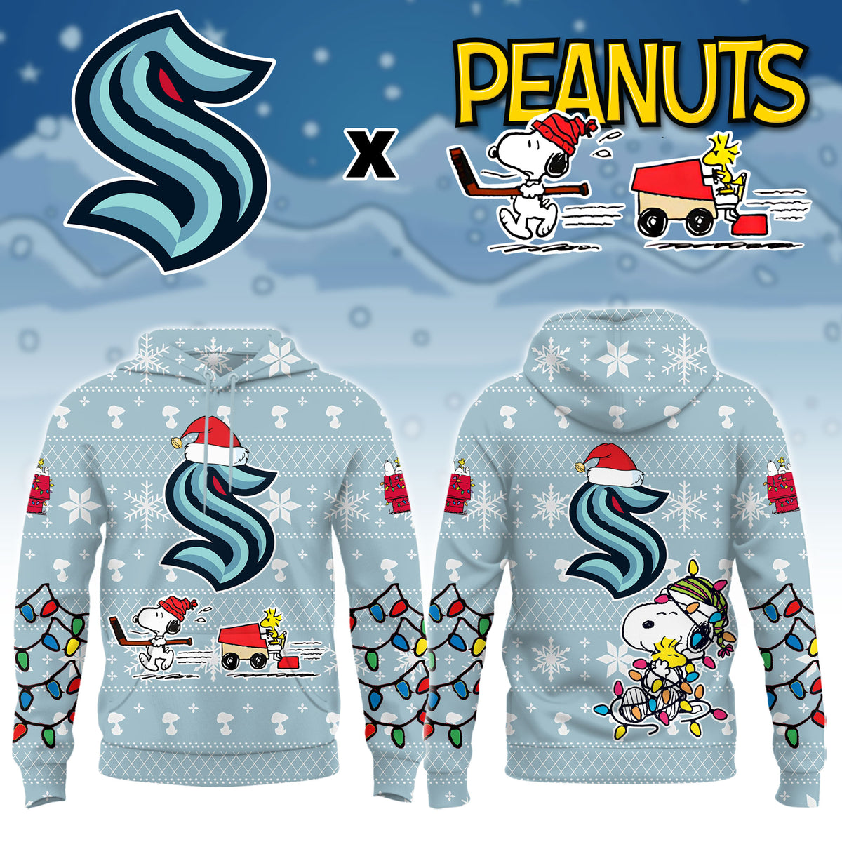 .Seattle Kraken x Peanuts 2026 Christmas Limited Edition Hoodie NN