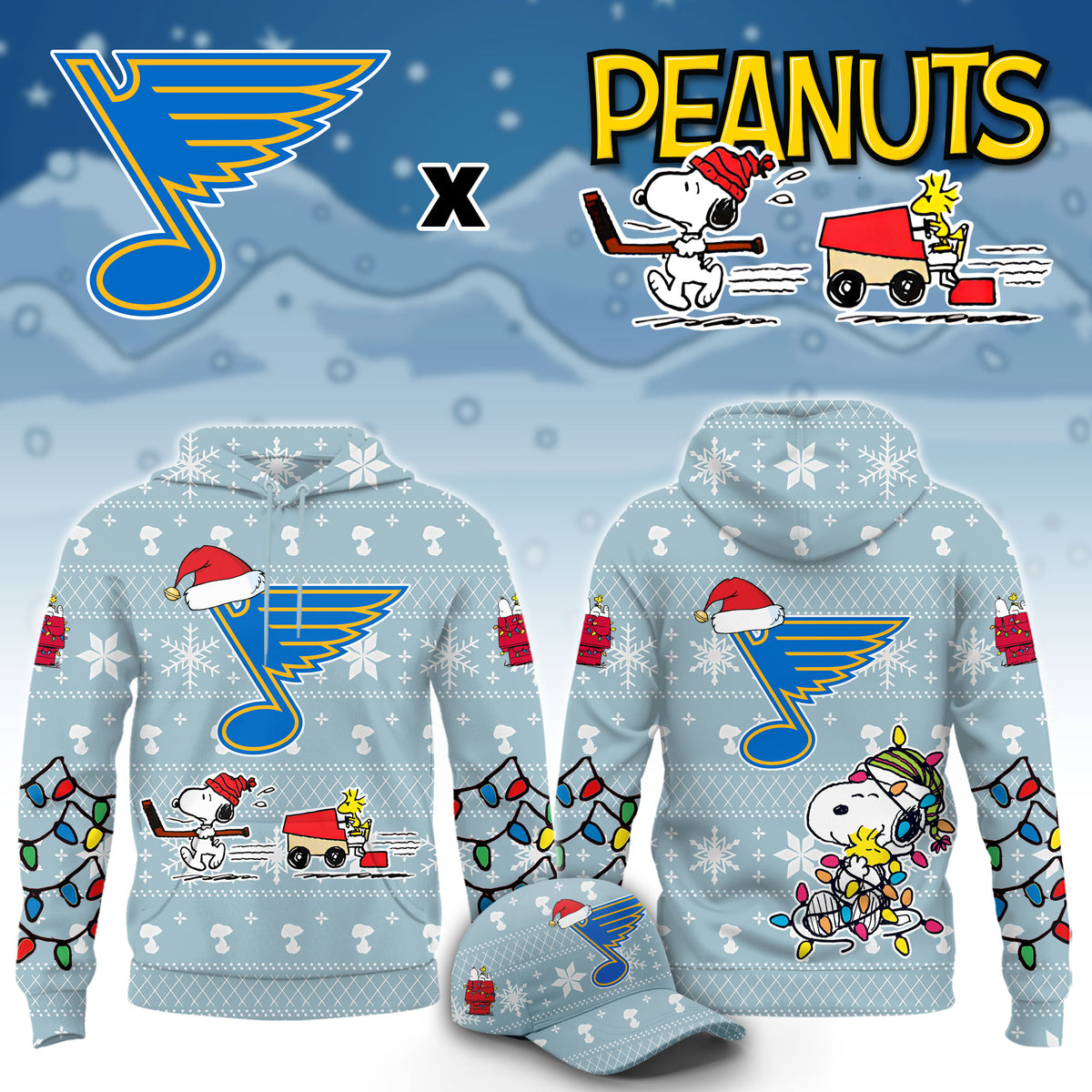 St. Louis Blues x Peanuts 2026 Christmas Limited Edition Hoodie NN