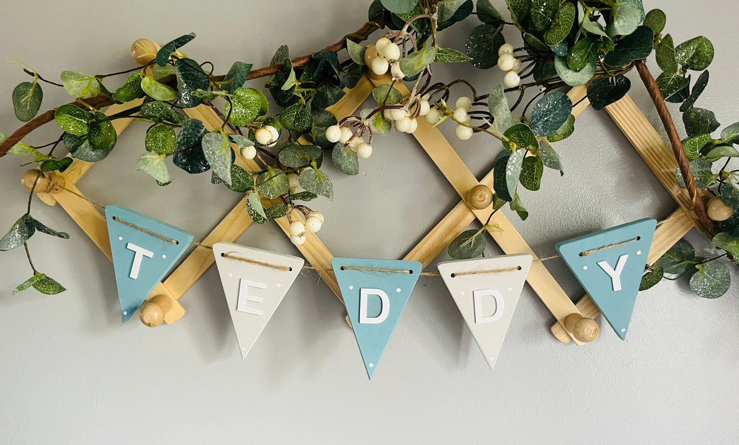 Personalised Wooden Name Bunting: Sage Green Nursery Decor