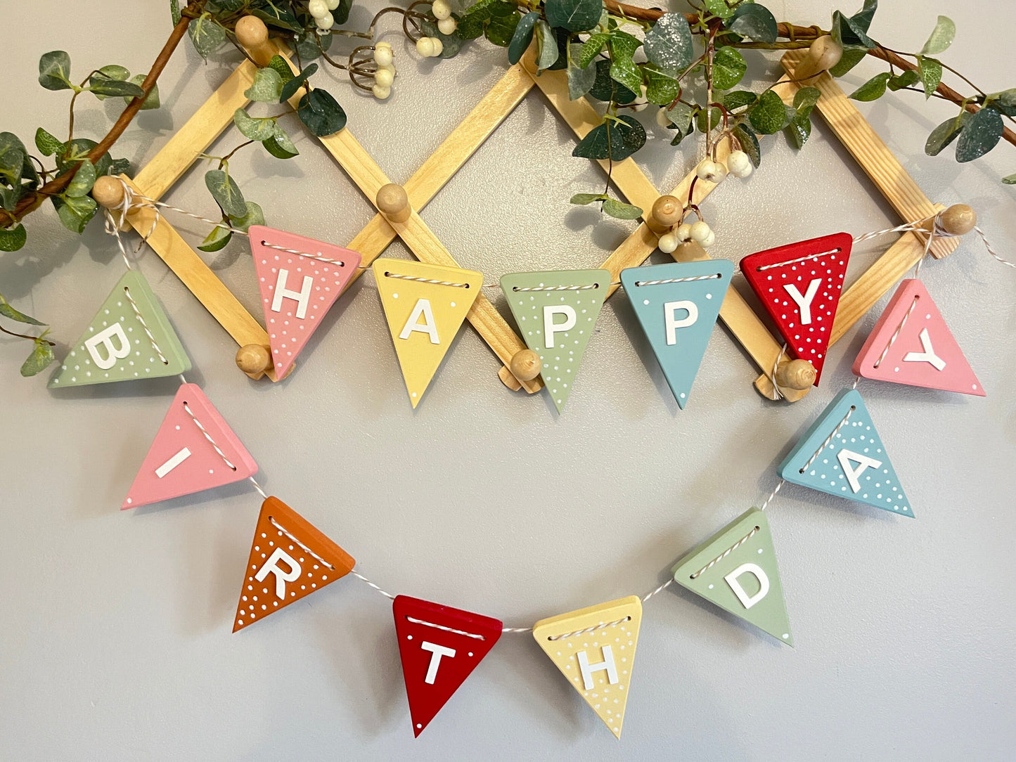 Rainbow Happy Birthday Wooden Bunting Pastel Party Decor kids party decoration reusable party garland birthday banner sign for daughter