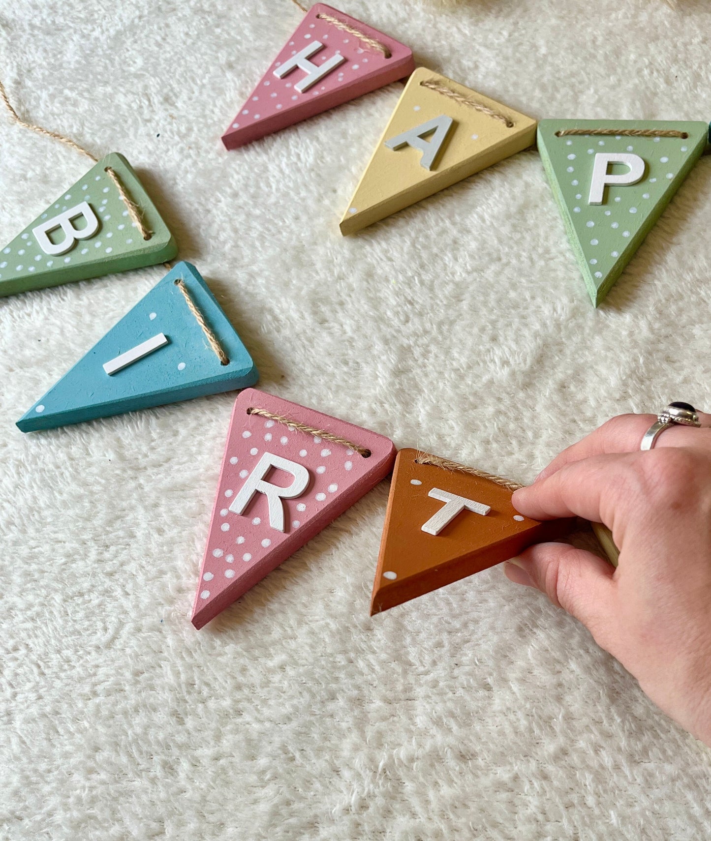 Rainbow Happy Birthday Wooden Bunting Pastel Party Decor kids party decoration reusable party garland birthday banner sign for daughter