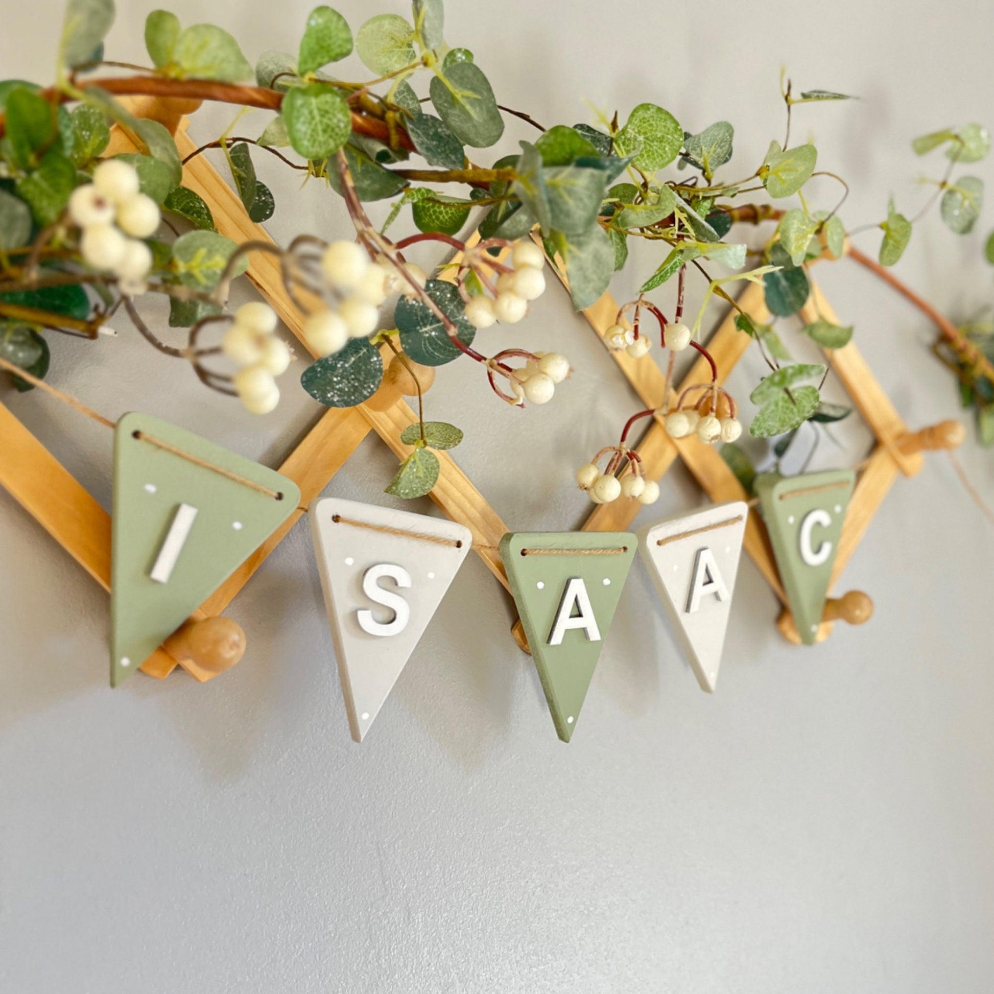 Personalised Wooden Name Bunting: Sage Green Nursery Decor
