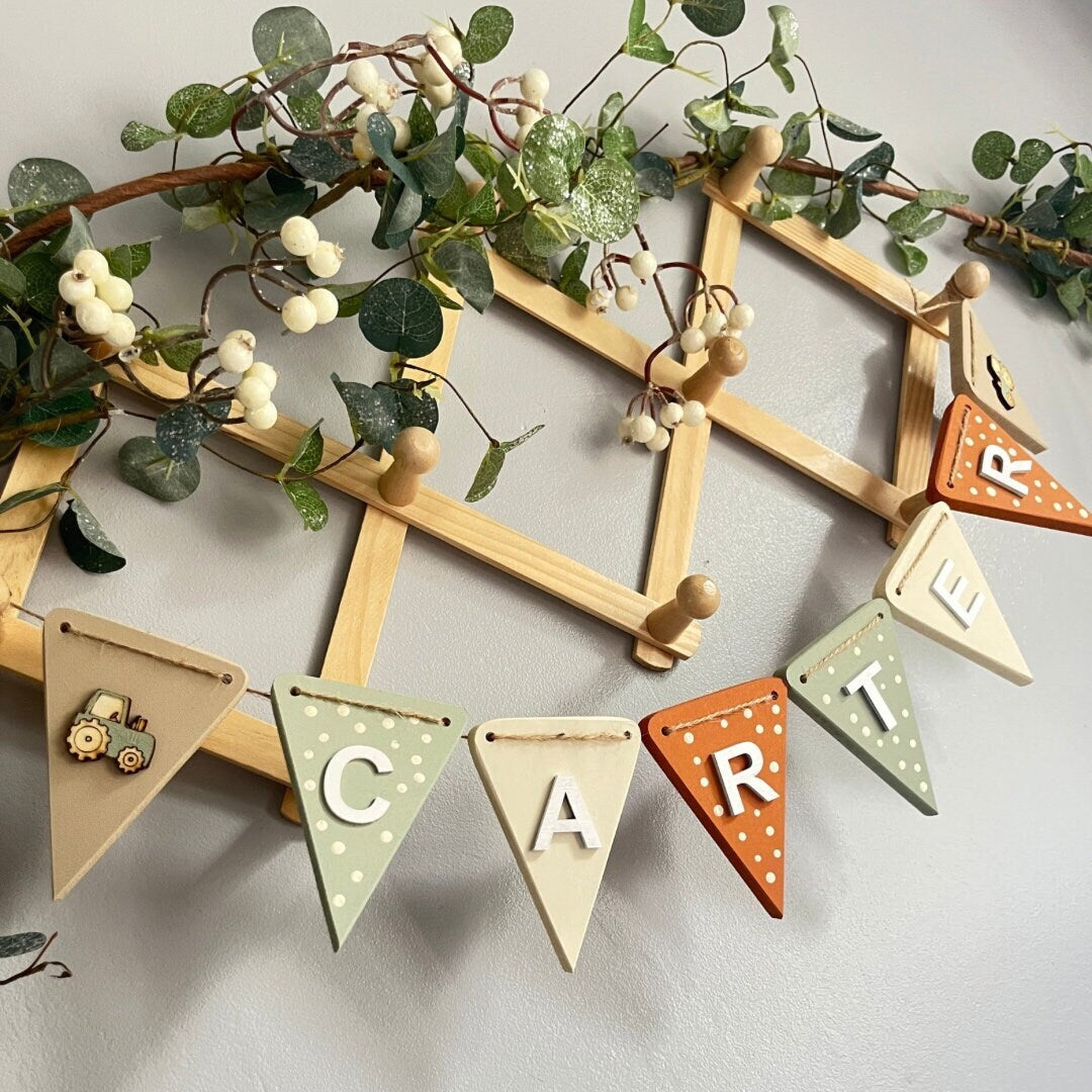 Personalised Farm Bunting Tractor Nursery Garland farmyard animal nursery decor boys tractor bedroom decoration gift baby boy farm nursery