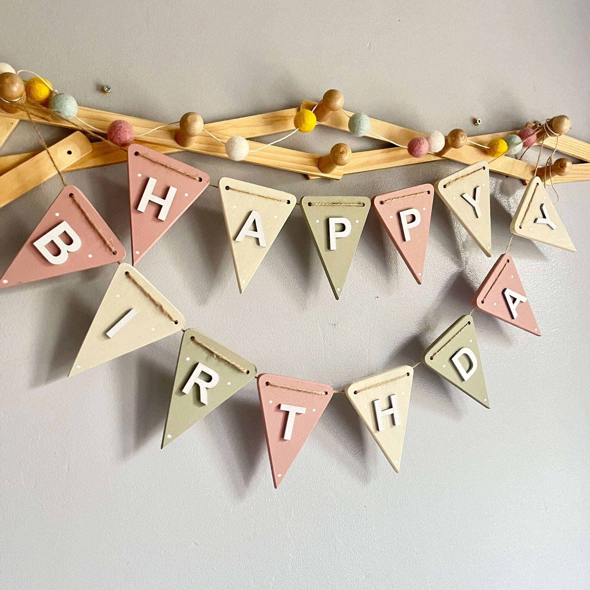 Pastel Wooden Happy Birthday Banner: Personalised Party Decor