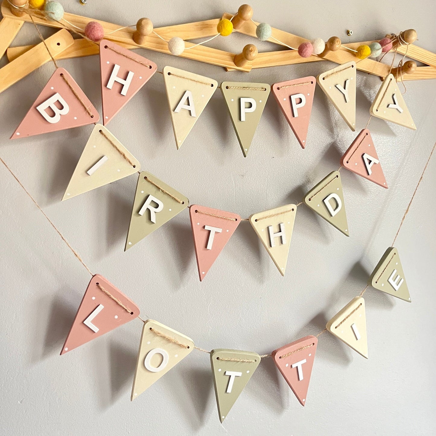 Pastel Wooden Happy Birthday Banner: Personalised Party Decor