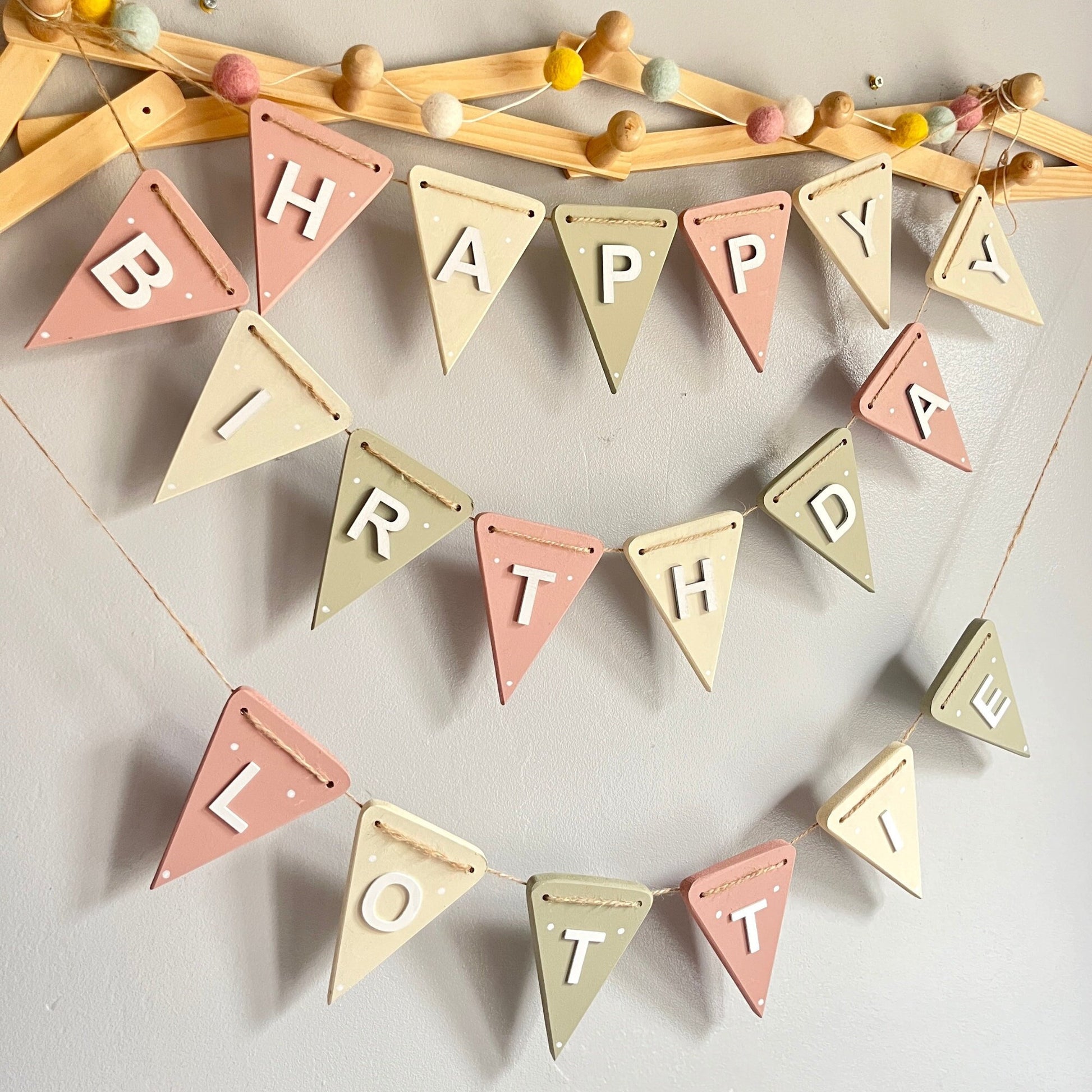 Pastel Wooden Happy Birthday Banner: Personalised Party Decor