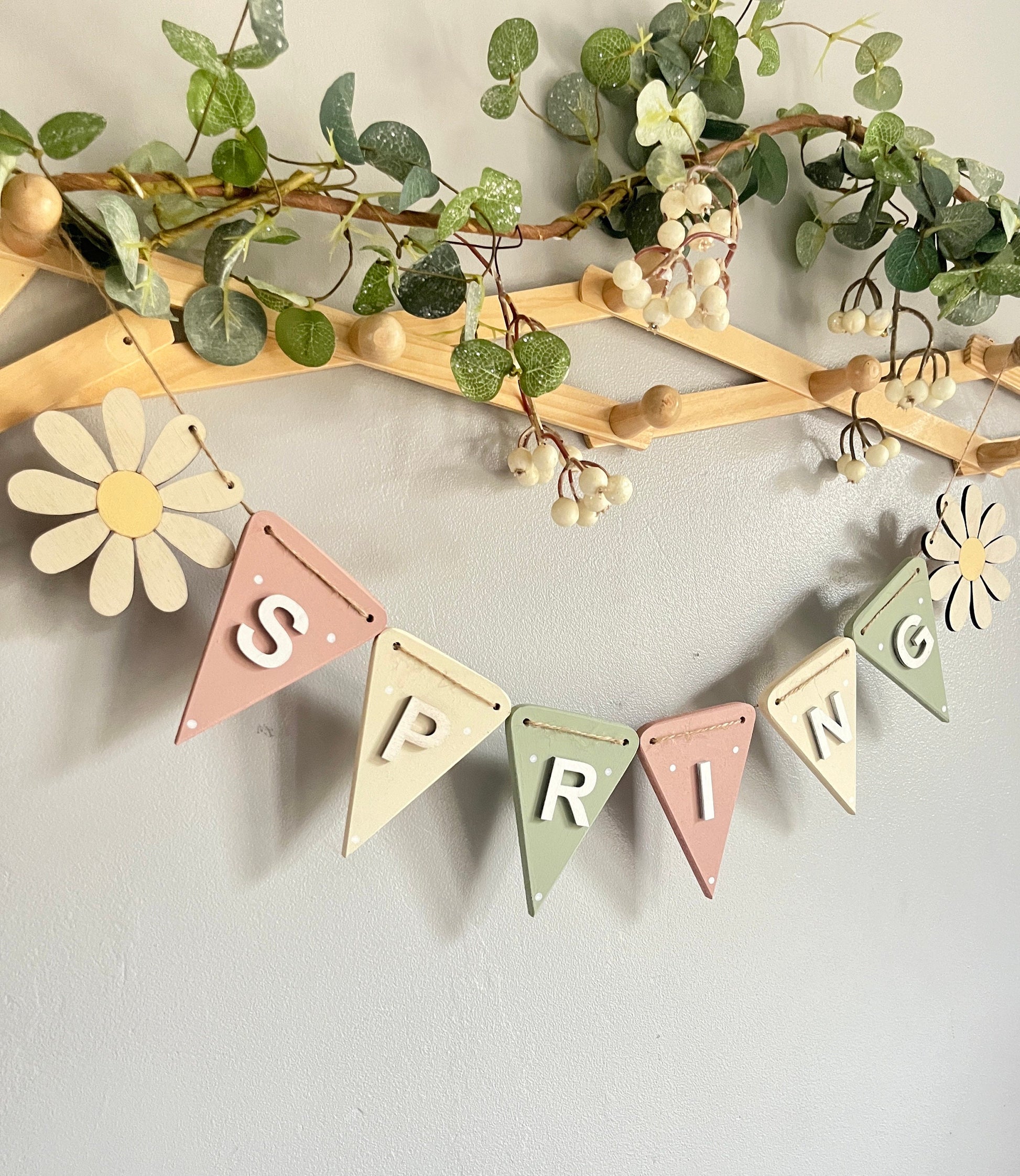 Spring Bunting Easter Garland Decor Pastel Wooden Spring garland for fire place Seasonal garland gift for mother in law Easter decoration