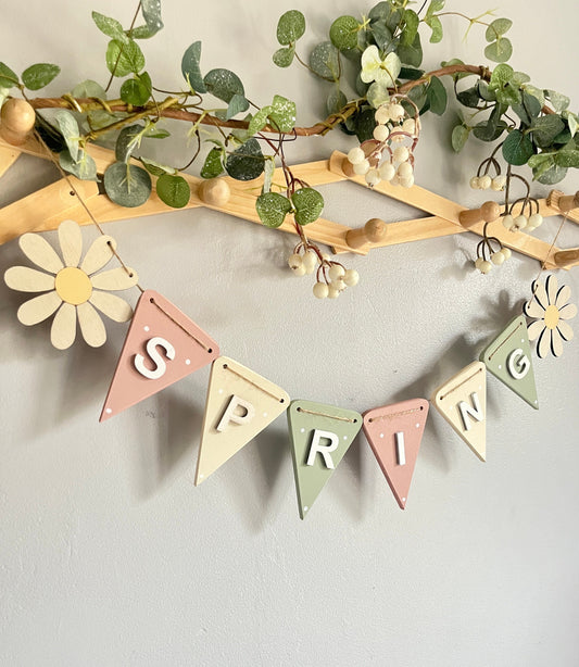 Spring Bunting Easter Garland Decor Pastel Wooden Spring garland for fire place Seasonal garland gift for mother in law Easter decoration